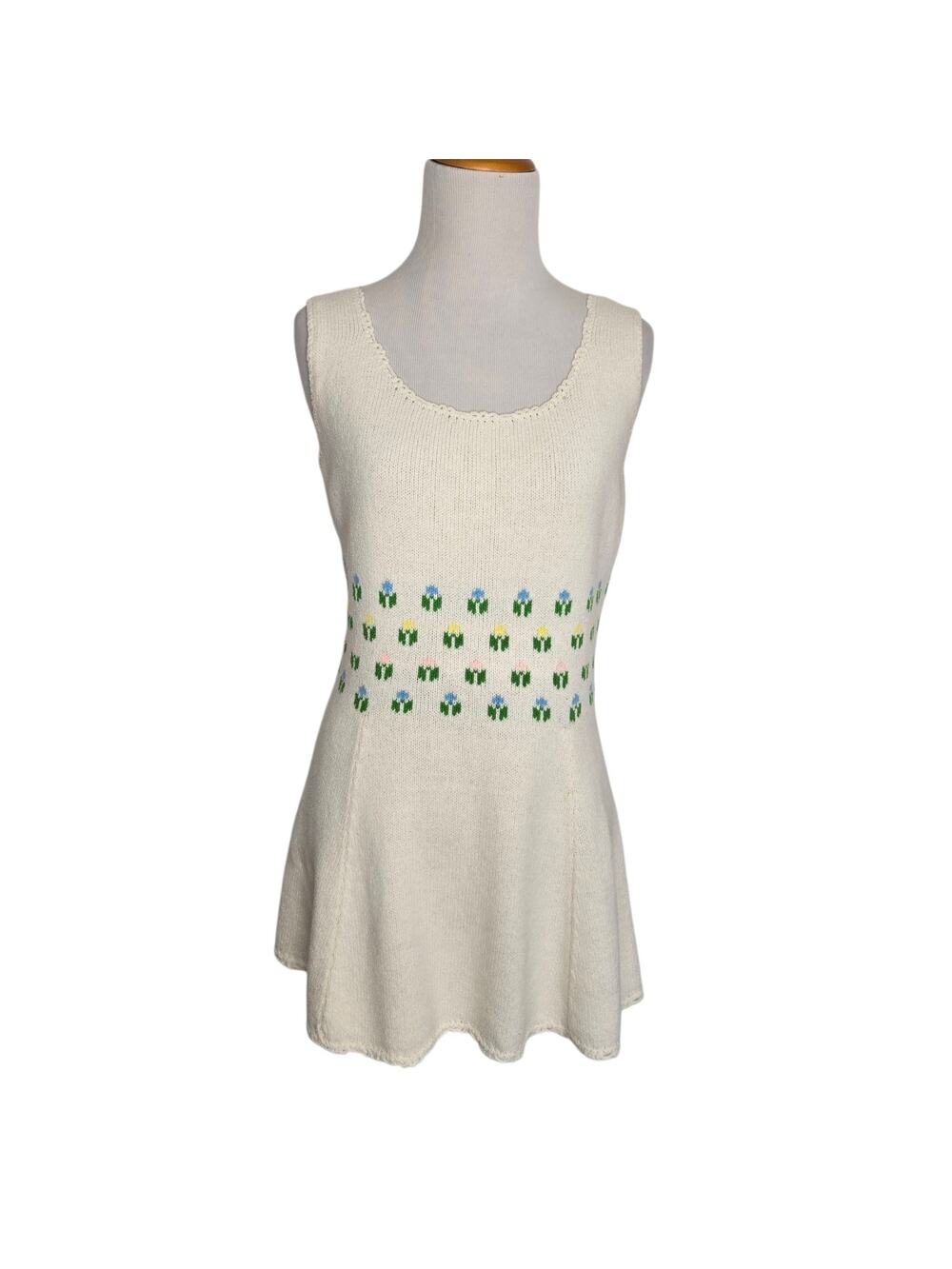 Vintage Tennisknit by Hampton Court Mini Knit Dress Floral 1970s Rare Women